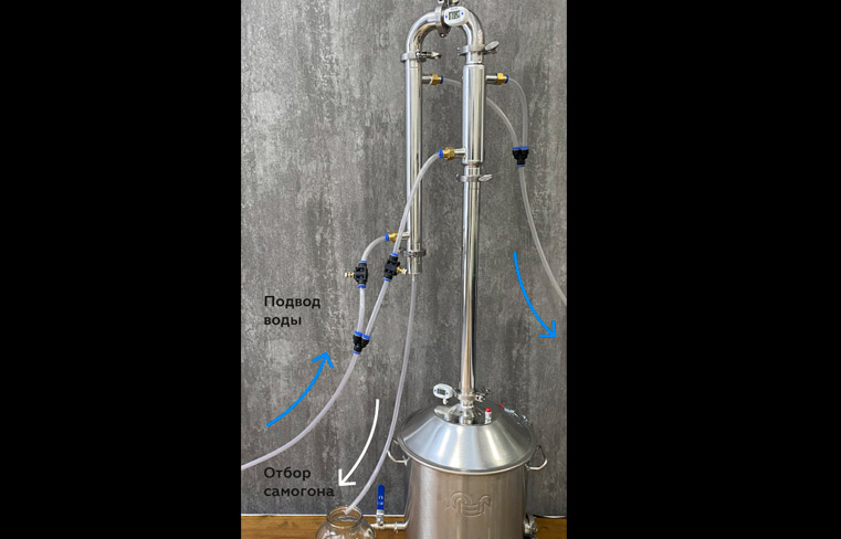 Аппарат собран для второй перегонки с дефлегматором
